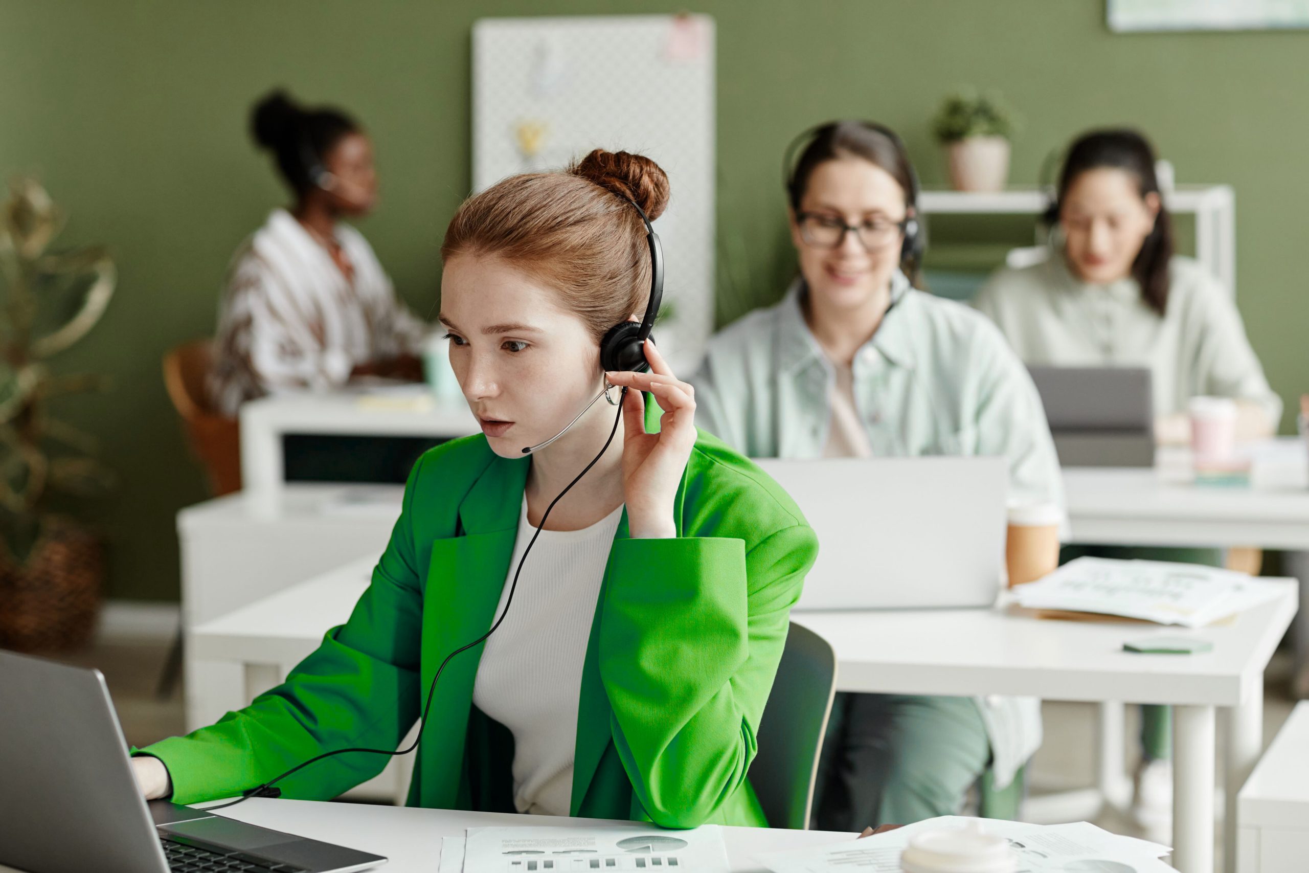 beautiful young woman at customer service office for best optical shop management system